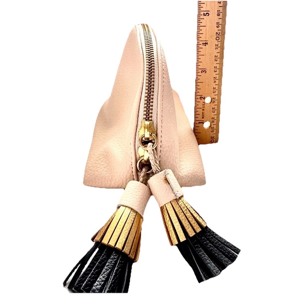 Anthropologie Dome Cosmetic Pouch Blush Pink Pebbled Vegan Leather Large Tassels - Picture 11 of 11